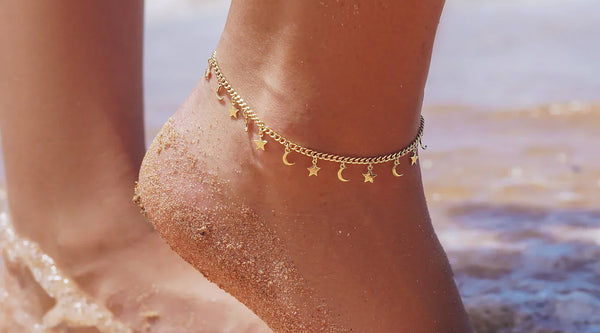 a girl wearing anklet of silver jewellery