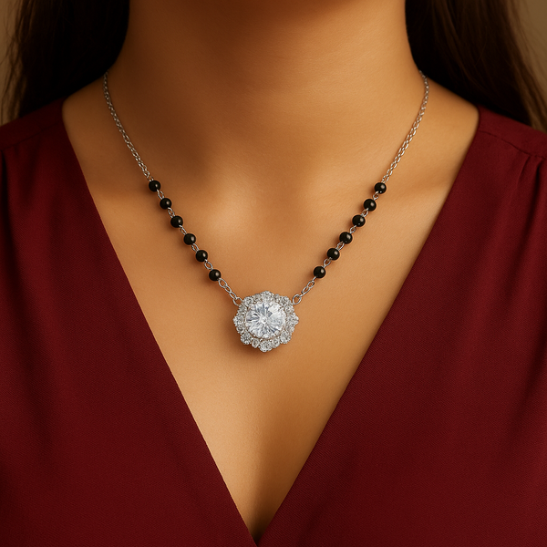 Silver Leaflite Single Solitaire Mangalsutra