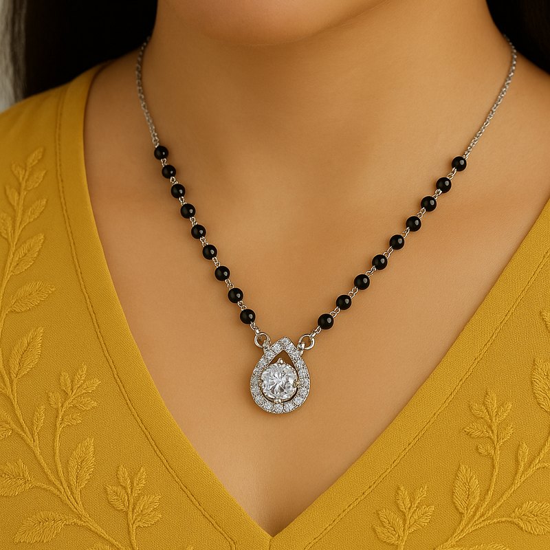 Silver solitaire water drop Mangalsutra