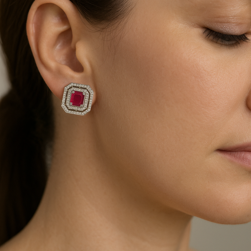 Silver CZ Stone With Ruby Solitaire Top