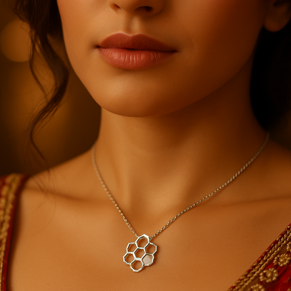 Silver Elegant Hexagon CZ Chain Pendant