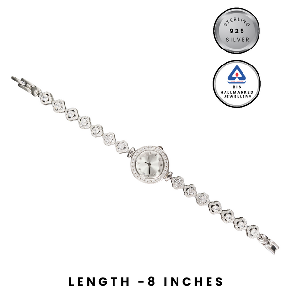 92.5 Sterling Silver Floral Halo Tennis Watch