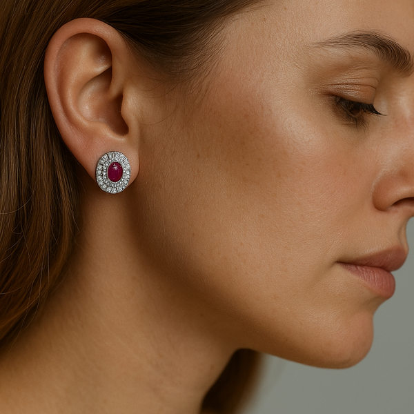 Silver CZ Stone With Ruby Solitaire Top