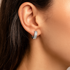 Silver CZ Stone Double Line Solitaire Earring