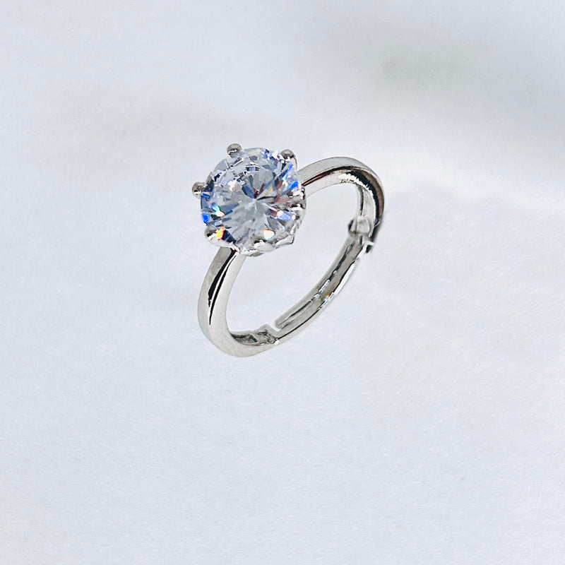 Silver Round Brilliant Diamond Cut Zirconia Solitaire Ring