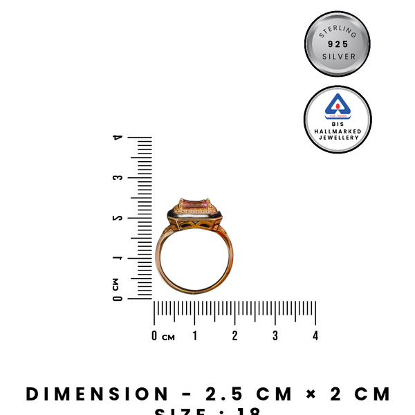 92.5 Rose Gold Art Deco Emerald-Cut Pink Stone & Black Enamel Ring