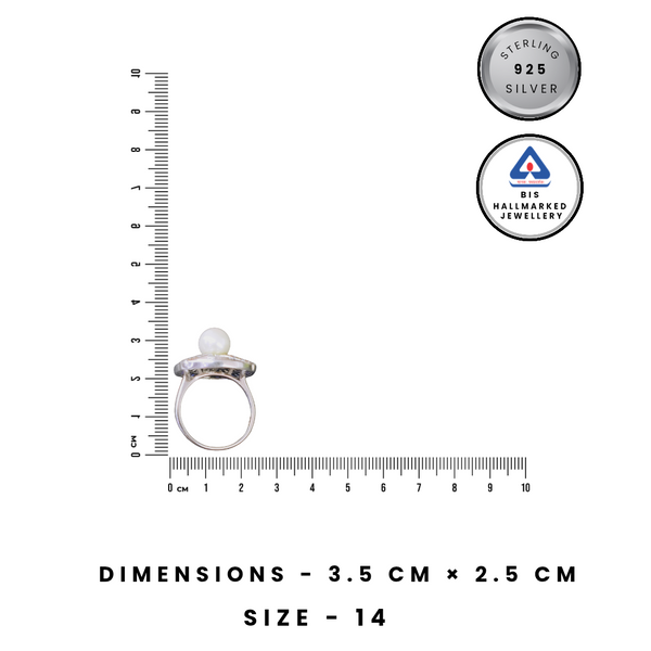 92.5 Sterling Silver Art Deco Pearl & Midnight Blue Statement Ring