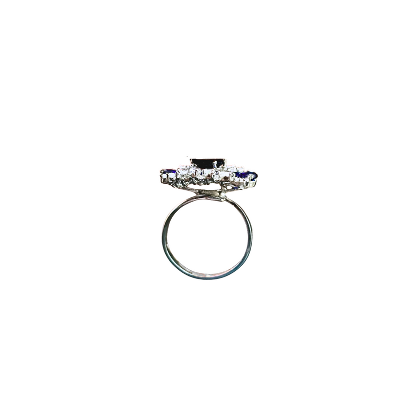 92.5 Sterling Silver Blue Sapphire & Diamond-White Statement Ring