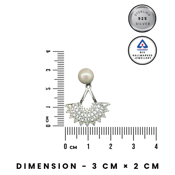 92.5 Sterling Silver Dual-Style Pearl & CZ Fan Jacket Earrings