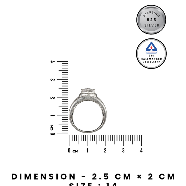 92.5 Sterling Silver Radiant Tiered Halo & Baguette Statement Ring