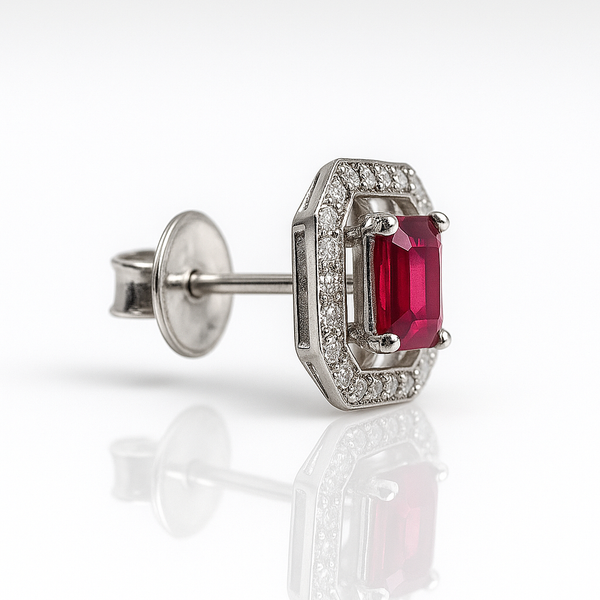 Silver CZ Stone With Ruby Solitaire Top