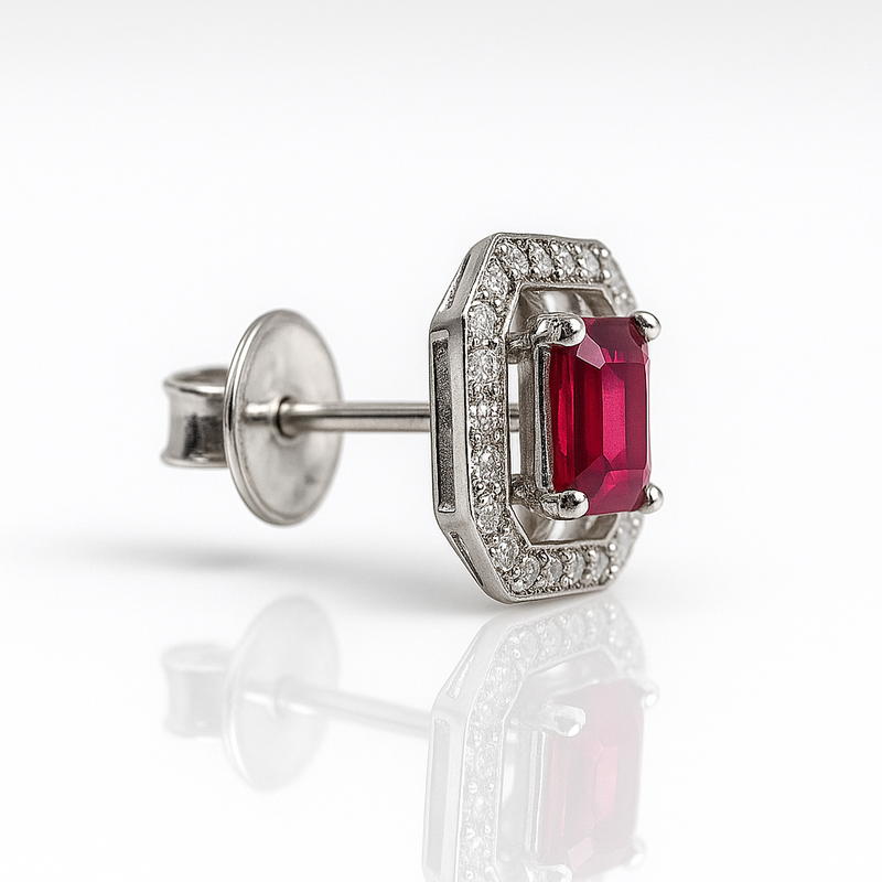 Silver CZ Stone With Ruby Solitaire Top