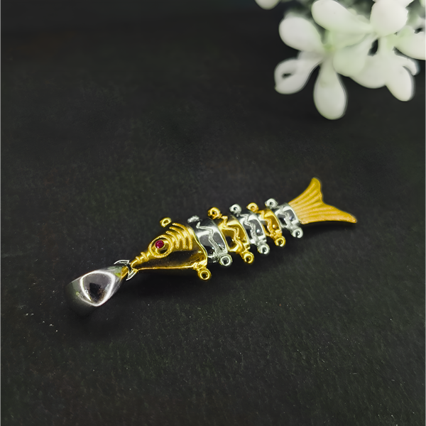 92.5 Silver Fish Pendant with Gold Polish