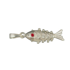 Silver Fish Pendant with Red Stone