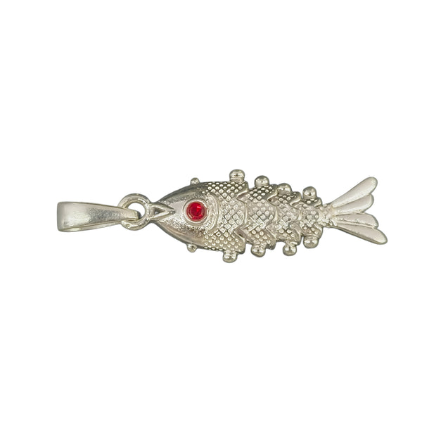 Silver Fish Pendant with Red Stone