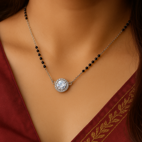 Silver Full stones Halo Mangalsutra