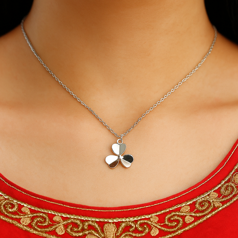 Silver Triple Heart Flower Chain Pendant