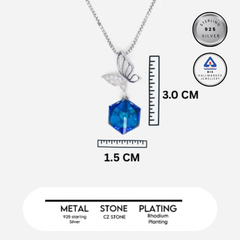 Silver Butterfly Blue crystal Chain Pendant