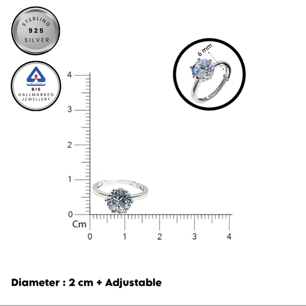 Silver Round Brilliant Diamond Cut Zirconia Solitaire Ring