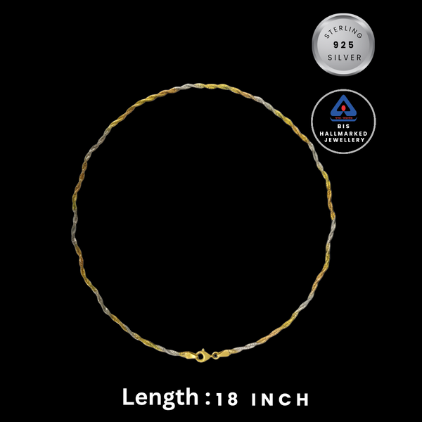 92.5 Sterling Silver Tri-Tone Twisted Sparkle Chain