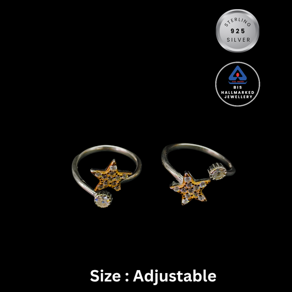 92.5 Sterling Silver Celestial Star & Solitaire Toe Rings