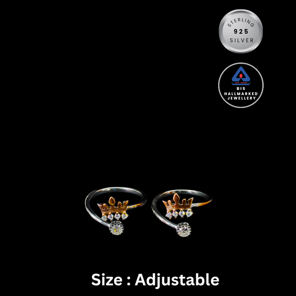 92.5 Sterling Silver Regal Crown & Solitaire Toe Rings