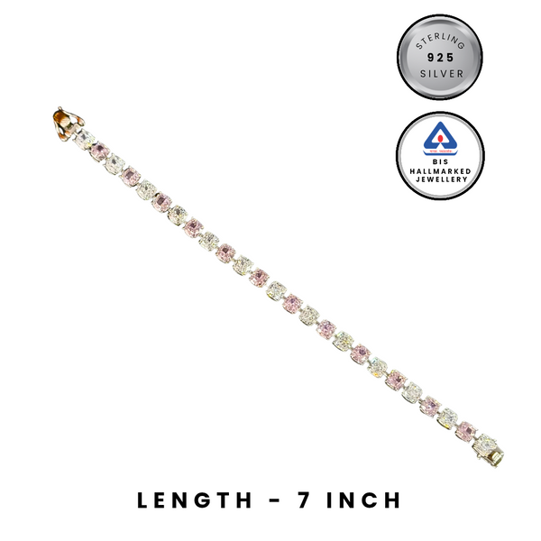 92.5 Sterling Silver Alternating Pink & White Tennis Bracelet