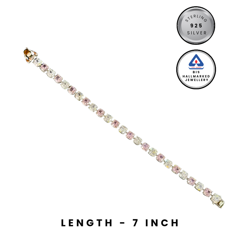 92.5 Sterling Silver Alternating Pink & White Tennis Bracelet