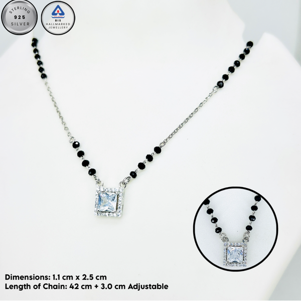 Silver solitaire square  Mangalsutra