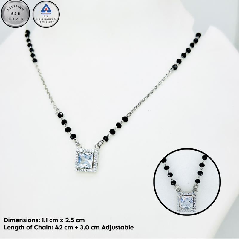 Silver solitaire square  Mangalsutra
