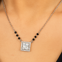 Silver solitaire square  Mangalsutra