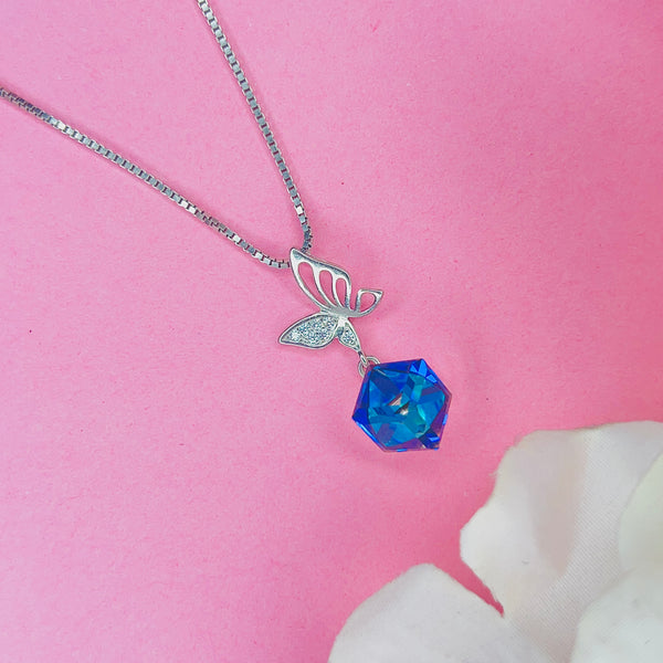 Silver Butterfly Blue crystal Chain Pendant