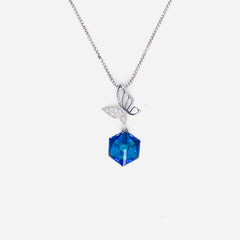 Silver Butterfly Blue crystal Chain Pendant