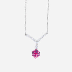 Silver V-Shape CZ Pendant with Red Crystal Minimal Neck