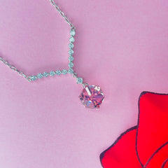 Silver V-Shape CZ Pendant with Red Crystal Minimal Neck