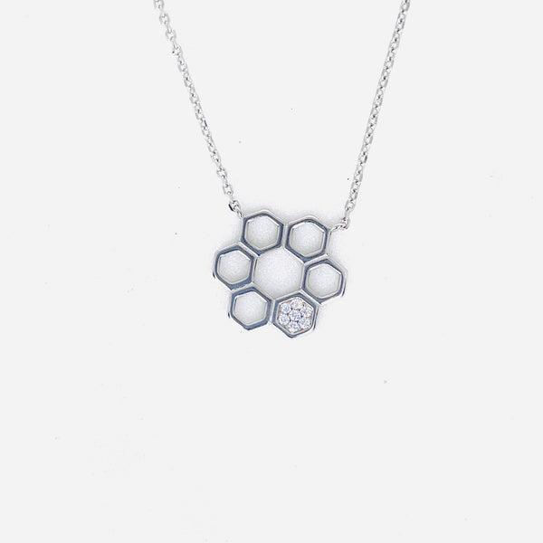 Silver Elegant Hexagon CZ Chain Pendant