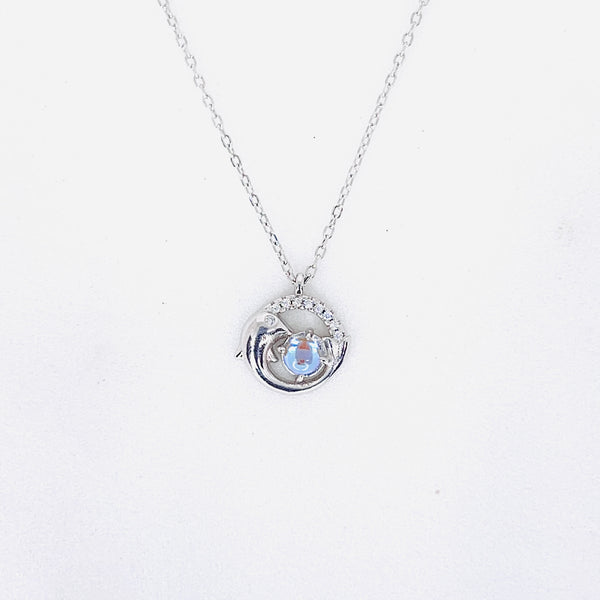 Silver Dolphin & Water Drop Pendant Necklace Chain Pendant