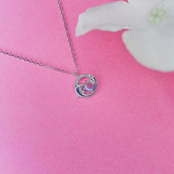 Silver Dolphin & Water Drop Pendant Necklace Chain Pendant