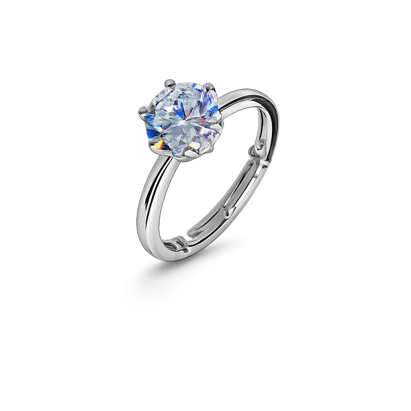 Silver Round Brilliant Diamond Cut Zirconia Solitaire Ring