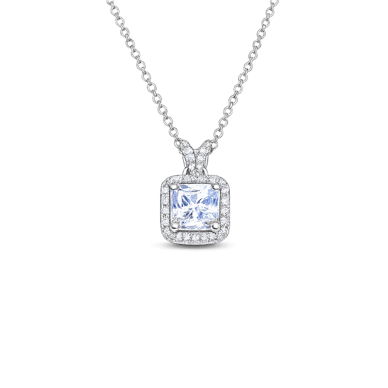 Silver Pandora Square Chain Pendant Necdklace