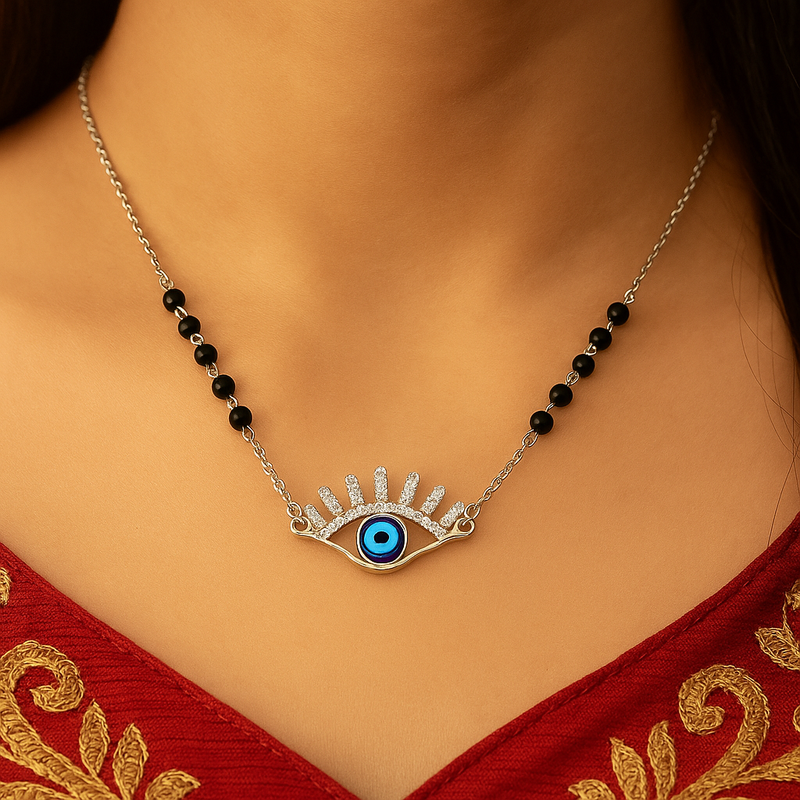 Silver Glimmer Evil Eye Mangalsutra