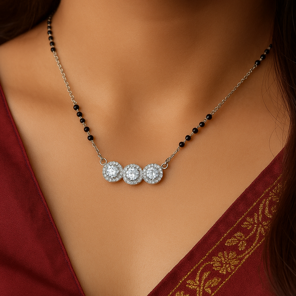 SilverTriple shine Solitaire Mangalsutra