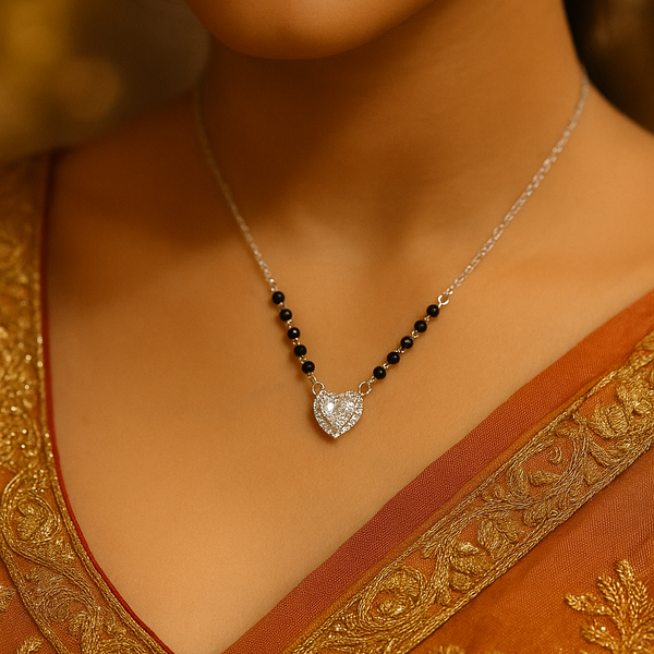 Silver Valentine Solitaire heart Mangalsutra