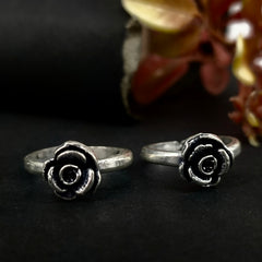 92.5 Sterling Silver Vintage Rose Bloom Toe Rings (Pair)