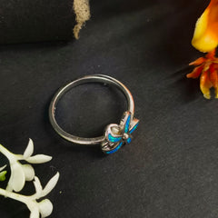 92.5 Sterling Silver Blue Opal Inlay Flower Ring