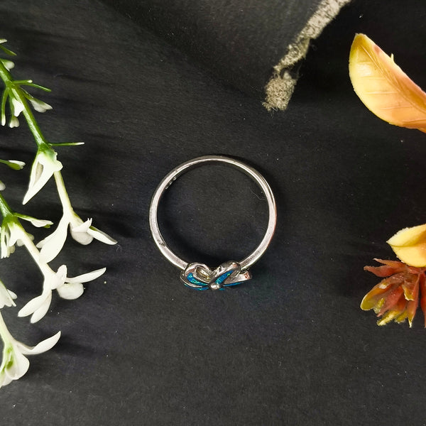 92.5 Sterling Silver Blue Opal Inlay Flower Ring