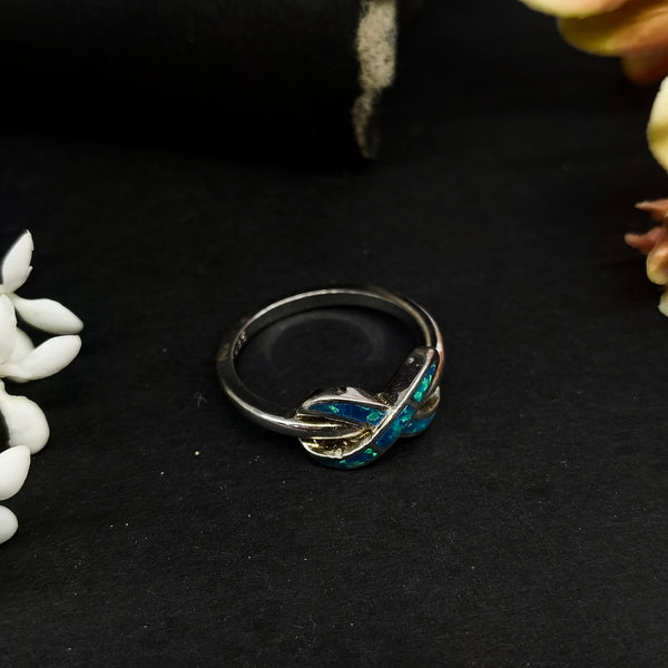 92.5 Sterling Silver Blue Opal Infinity Knot Statement Ring