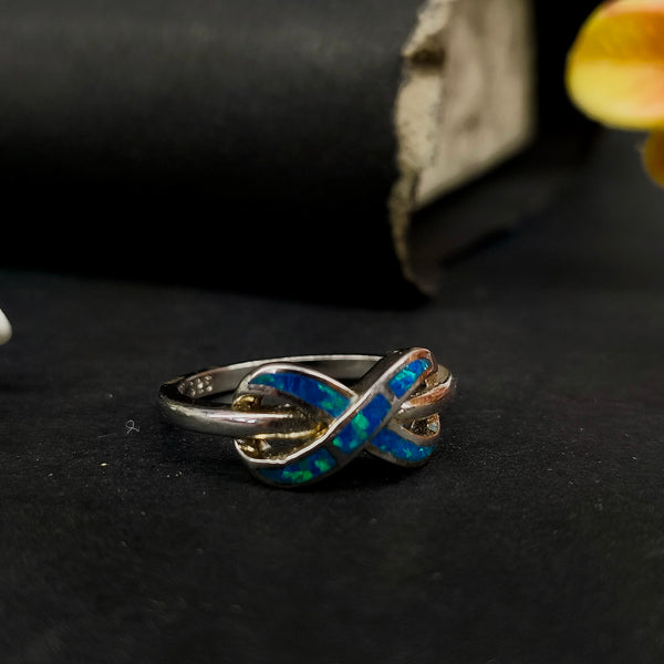 92.5 Sterling Silver Blue Opal Infinity Knot Statement Ring