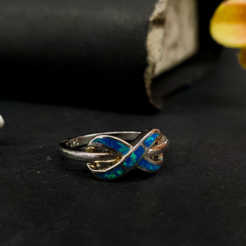 92.5 Sterling Silver Blue Opal Infinity Knot Statement Ring