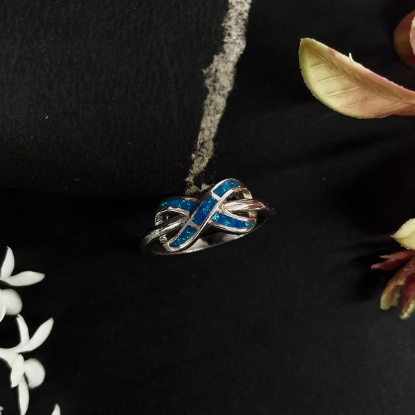 92.5 Sterling Silver Blue Opal Infinity Knot Statement Ring